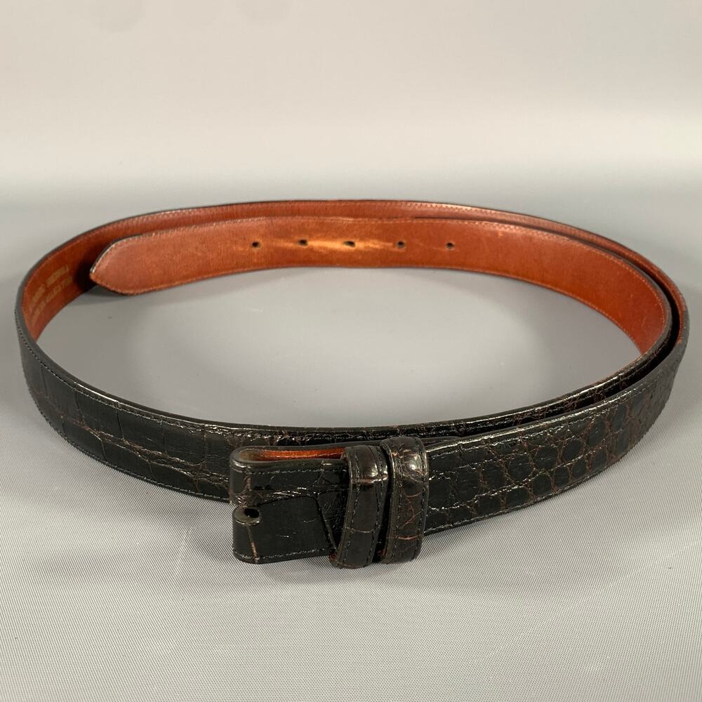 KLEINBERG SHERRILL Size 46 Black Croc Embossed Leather Belt